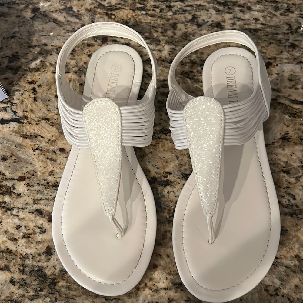 Size 7 white sparkly sandals. Worn one time 🤍🤍🤍🤍